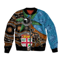 Fiji and Australia Bomber Jacket Fijian and Aboriginal mix Culture LT03 Unisex Blue - Polynesian Pride