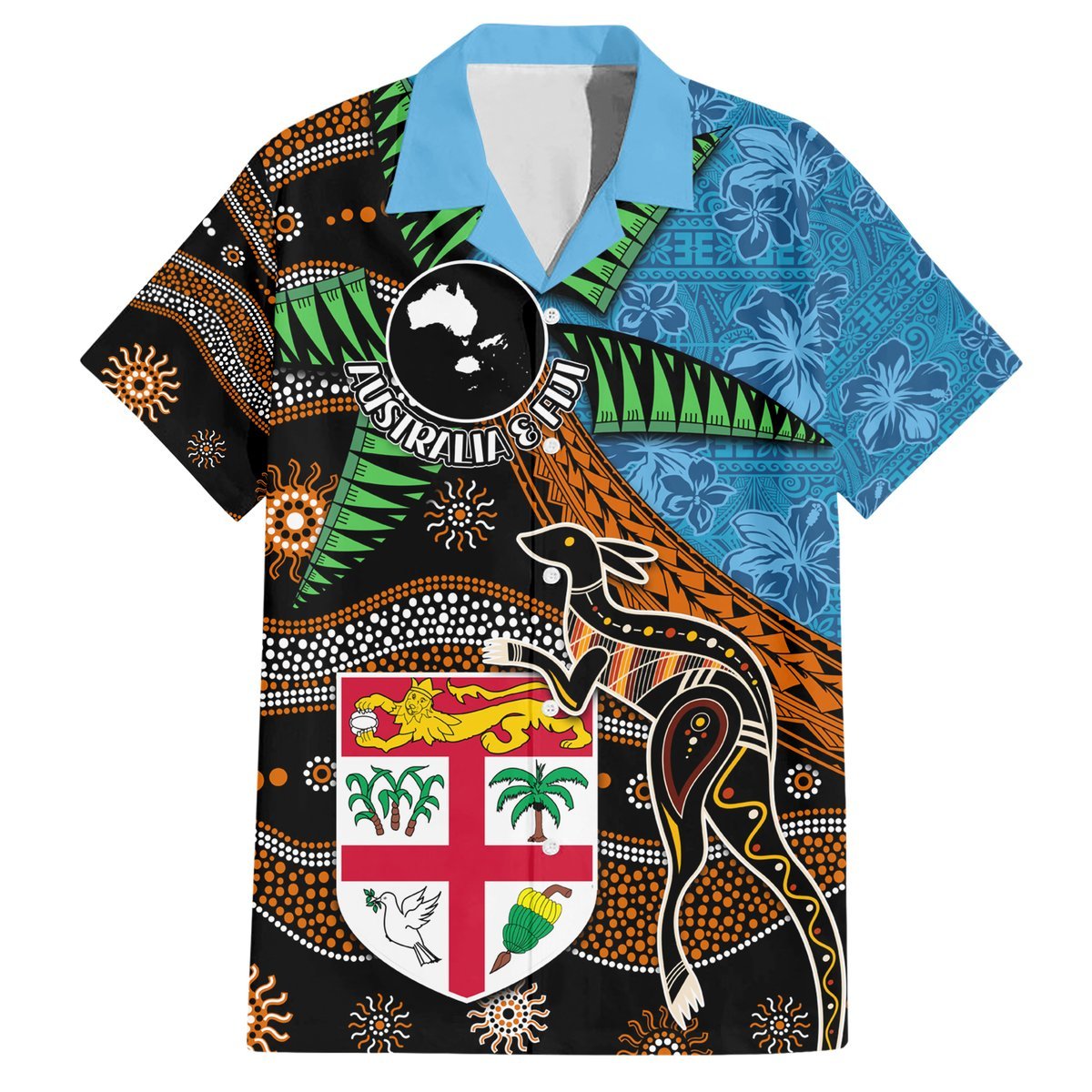 Fiji and Australia Hawaiian Shirt Fijian and Aboriginal mix Culture LT03 Blue - Polynesian Pride