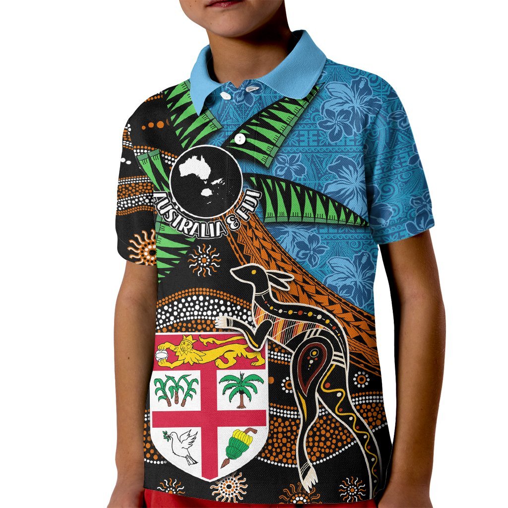 Fiji and Australia Kid Polo Shirt Fijian and Aboriginal mix Culture LT03 Kid Blue - Polynesian Pride