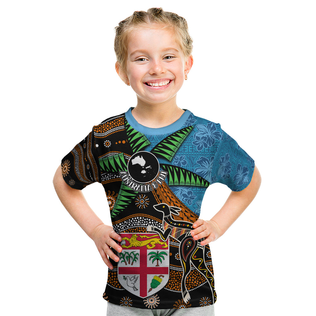Fiji and Australia Kid T Shirt Fijian and Aboriginal mix Culture LT03 Blue - Polynesian Pride