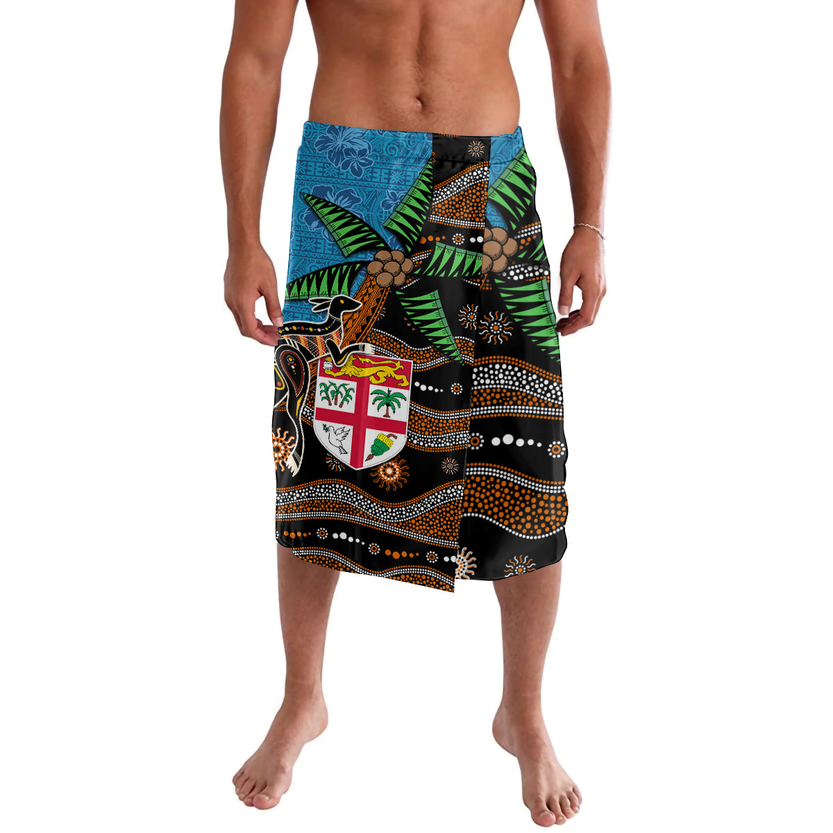 Fiji and Australia Lavalava Fijian and Aboriginal mix Culture LT03 Blue - Polynesian Pride
