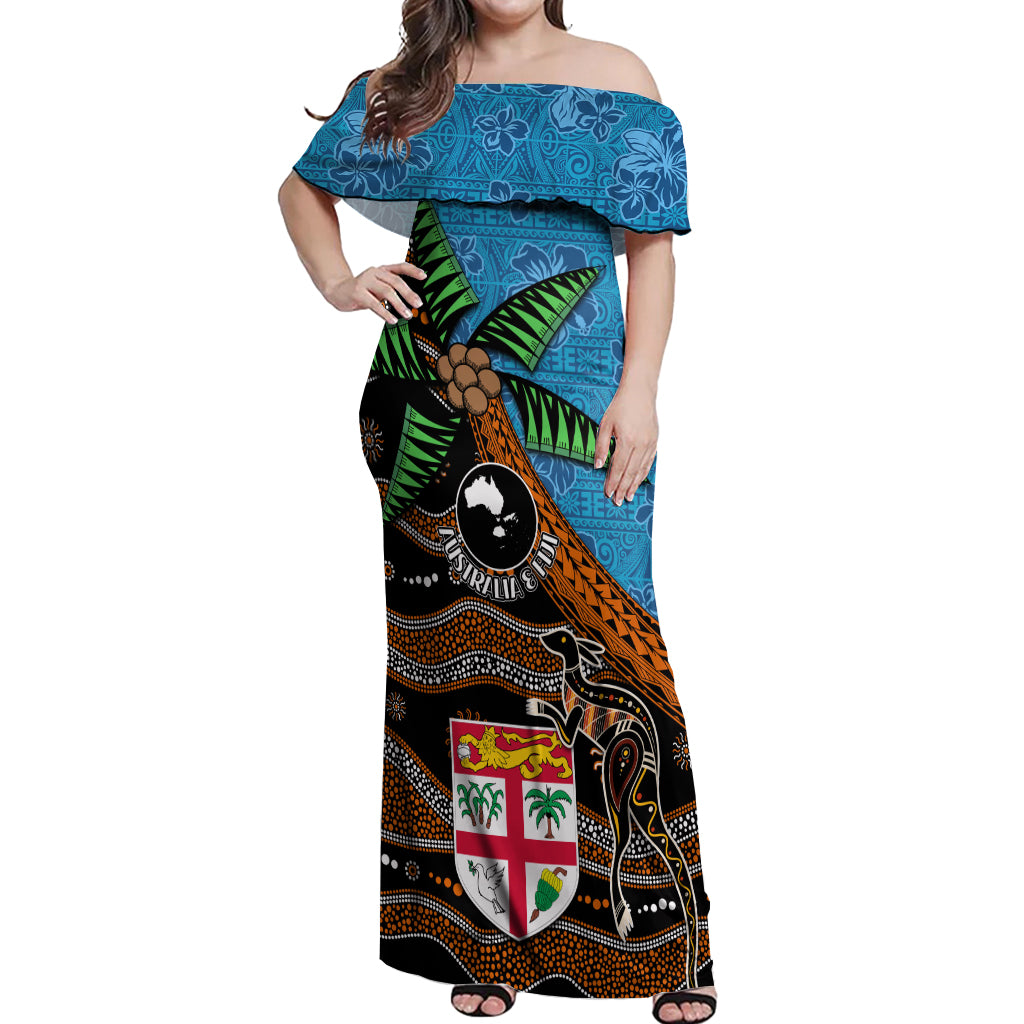 Fiji and Australia Off Shoulder Maxi Dress Fijian and Aboriginal mix Culture