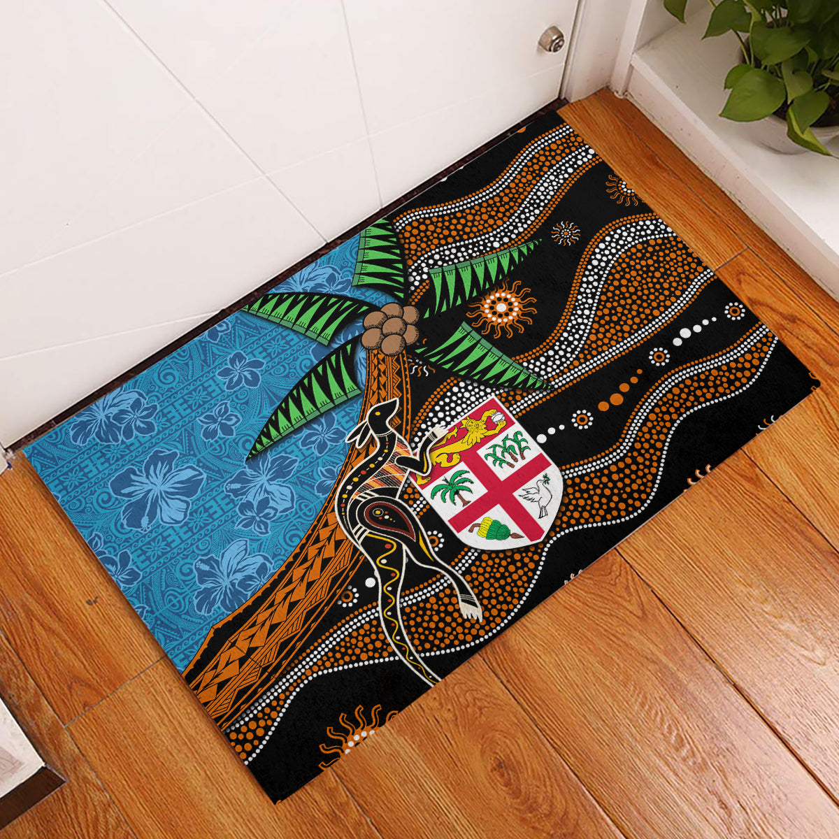 Fiji and Australia Rubber Doormat Fijian and Aboriginal mix Culture LT03 Blue - Polynesian Pride