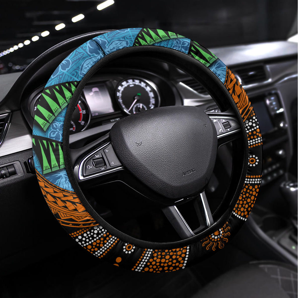 Fiji and Australia Steering Wheel Cover Fijian and Aboriginal mix Culture