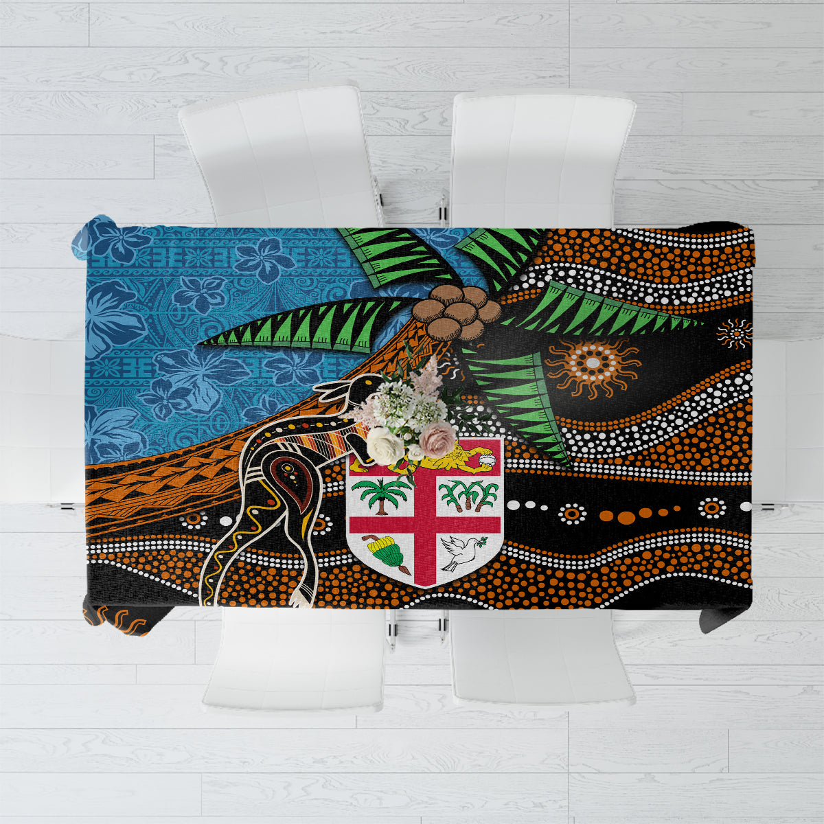 Fiji and Australia Tablecloth Fijian and Aboriginal mix Culture LT03 Blue - Polynesian Pride
