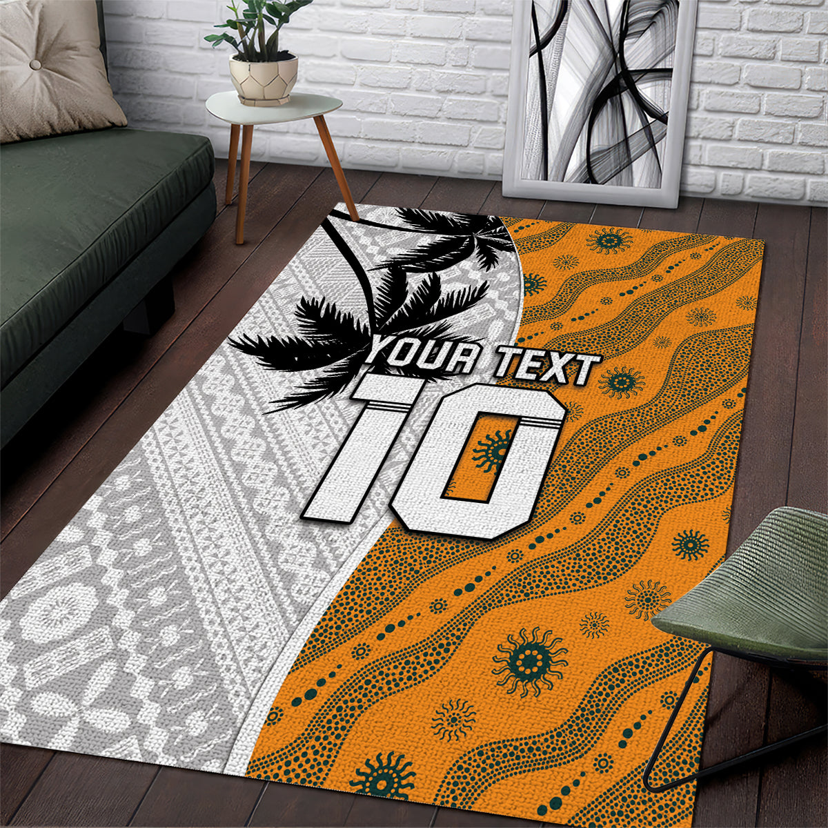 Custom Fiji and Australia Rugby Area Rug Tapa Mix Aboriginal Pattern Half Style LT03 White - Polynesian Pride