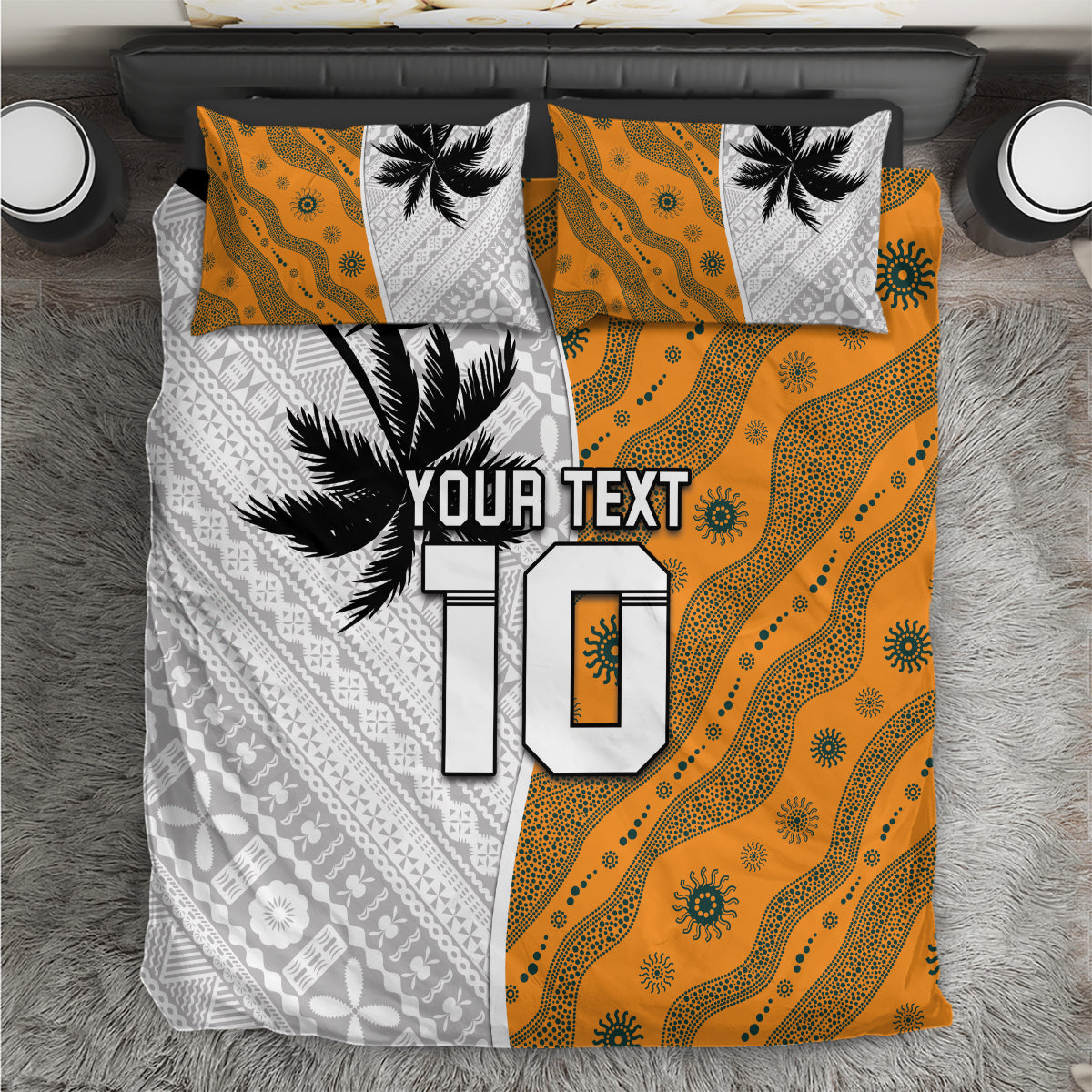 Custom Fiji and Australia Rugby Bedding Set Tapa Mix Aboriginal Pattern Half Style LT03 White - Polynesian Pride