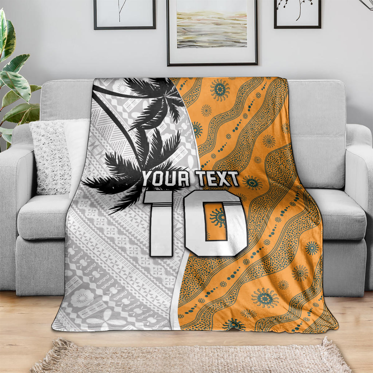 Custom Fiji and Australia Rugby Blanket Tapa Mix Aboriginal Pattern Half Style LT03 - Polynesian Pride