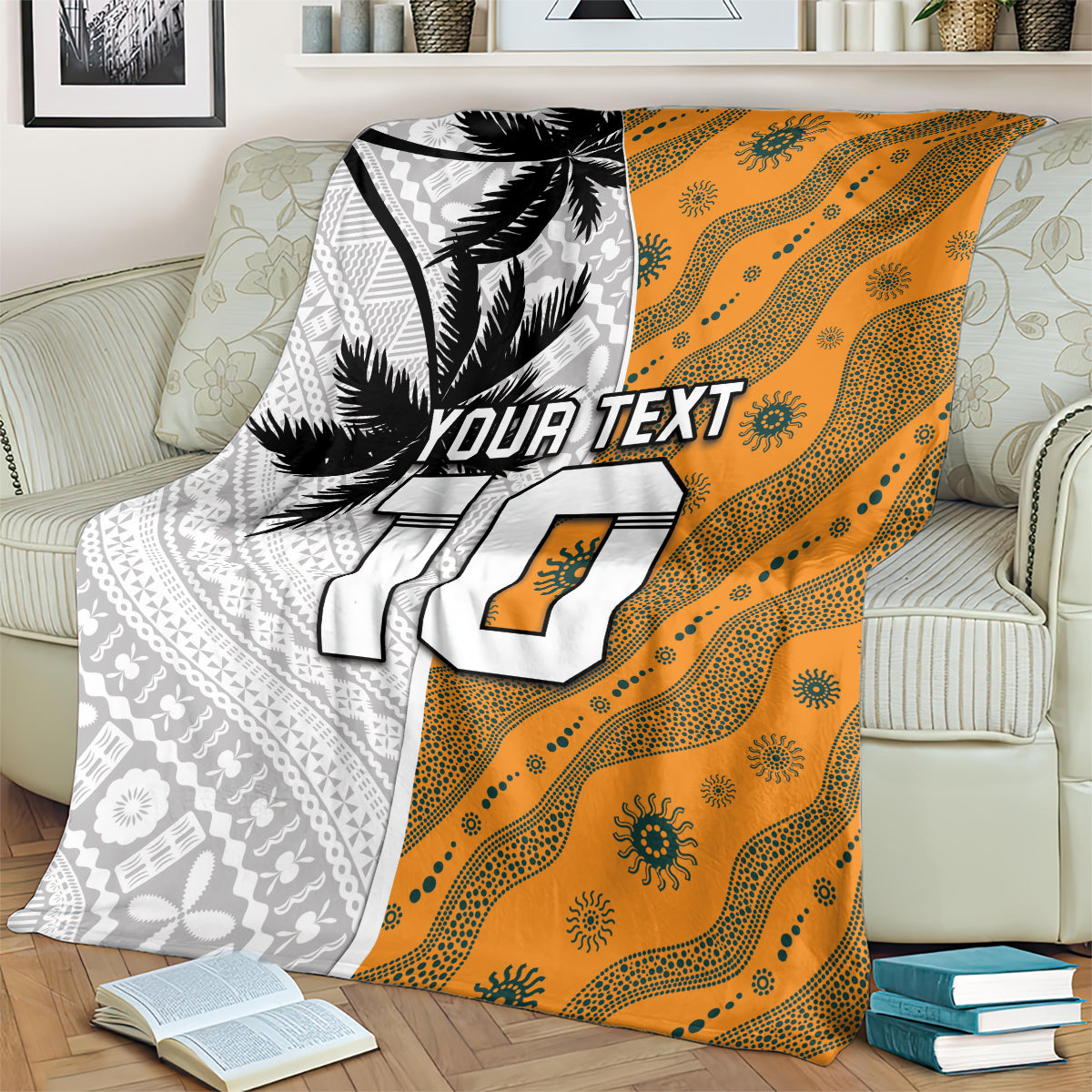 Custom Fiji and Australia Rugby Blanket Tapa Mix Aboriginal Pattern Half Style LT03 - Polynesian Pride