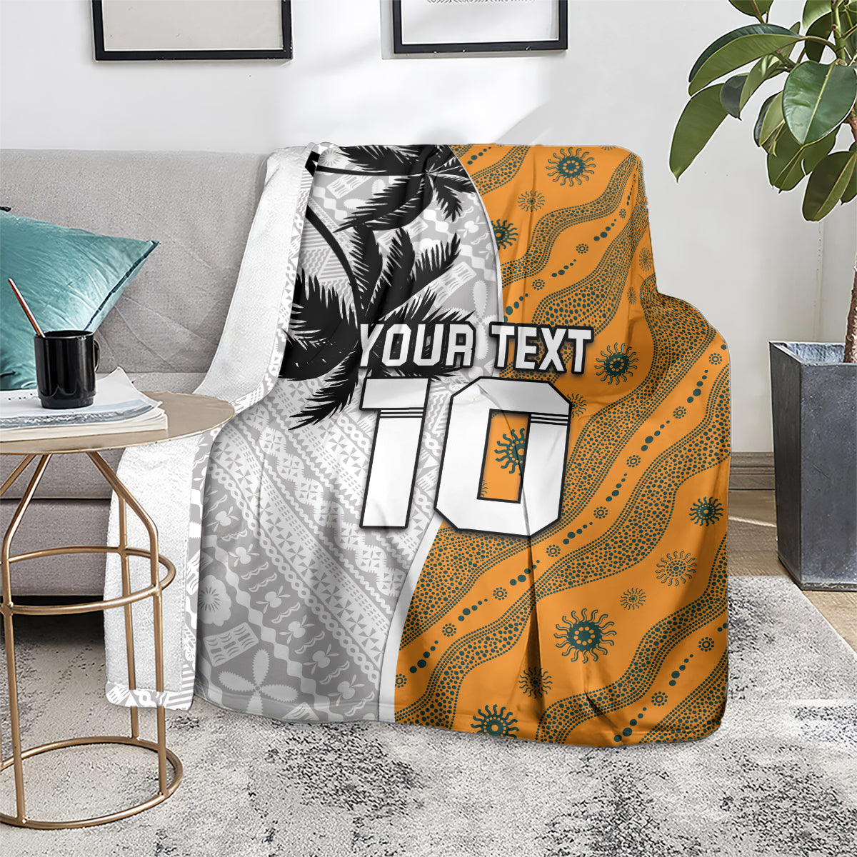 Custom Fiji and Australia Rugby Blanket Tapa Mix Aboriginal Pattern Half Style LT03 - Polynesian Pride
