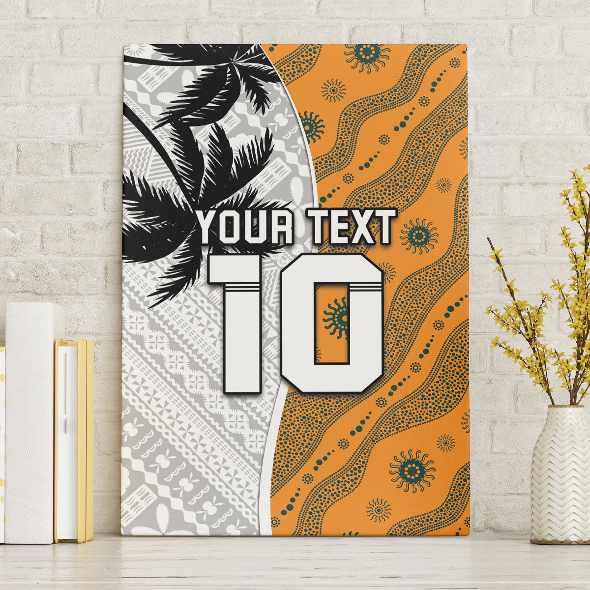 Custom Fiji and Australia Rugby Canvas Wall Art Tapa Mix Aboriginal Pattern Half Style LT03 Without Frame White - Polynesian Pride