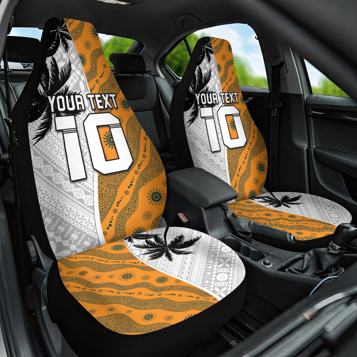Custom Fiji and Australia Rugby Car Seat Cover Tapa Mix Aboriginal Pattern Half Style LT03 One Size White - Polynesian Pride