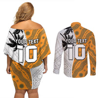 Custom Fiji and Australia Rugby Couples Matching Off Shoulder Short Dress and Long Sleeve Button Shirt Tapa Mix Aboriginal Pattern Half Style LT03 - Polynesian Pride