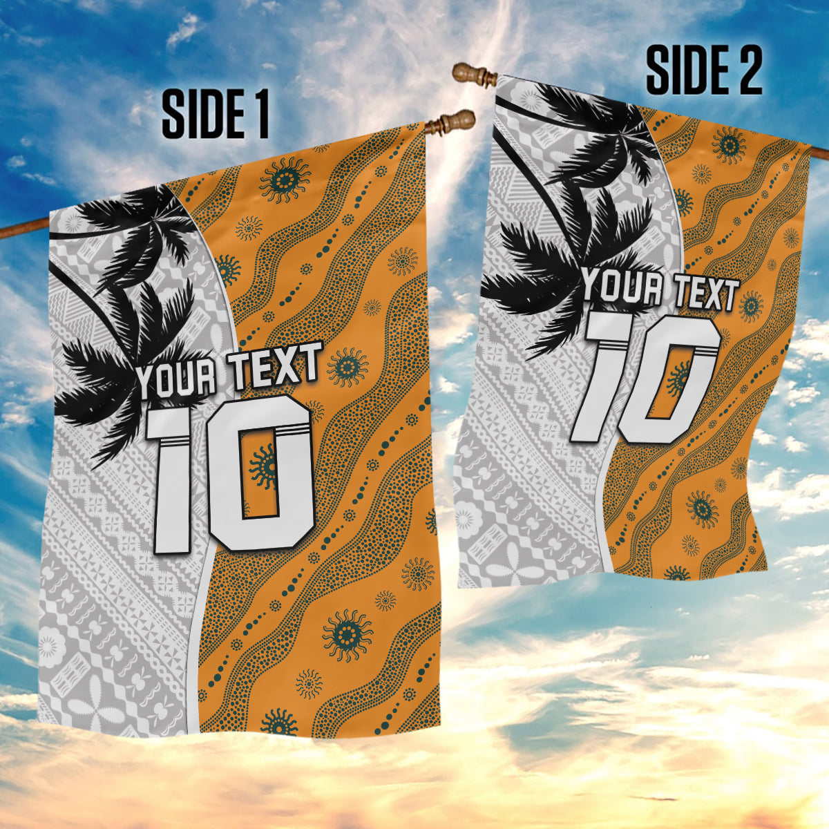 Custom Fiji and Australia Rugby Garden Flag Tapa Mix Aboriginal Pattern Half Style LT03 - Polynesian Pride