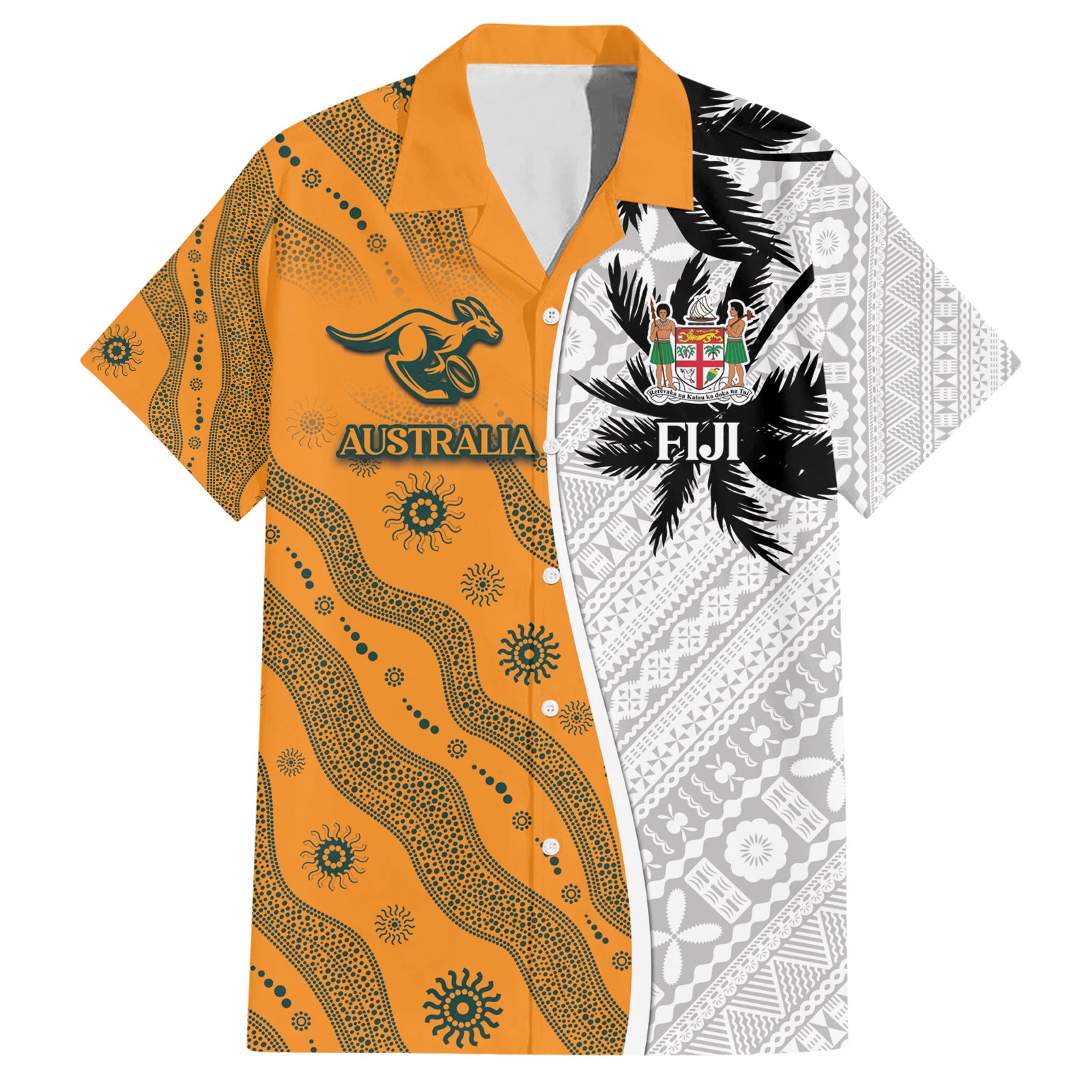 Custom Fiji and Australia Rugby Hawaiian Shirt Tapa Mix Aboriginal Pattern Half Style