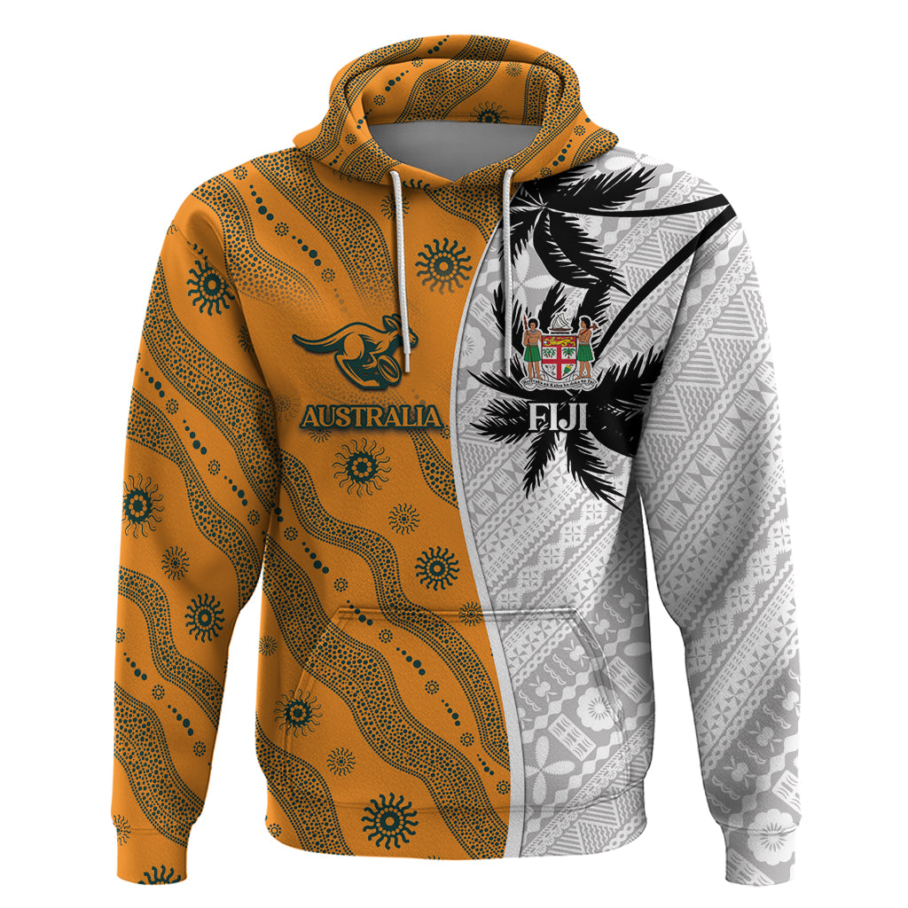 Custom Fiji and Australia Rugby Hoodie Tapa Mix Aboriginal Pattern Half Style LT03 Pullover Hoodie White - Polynesian Pride