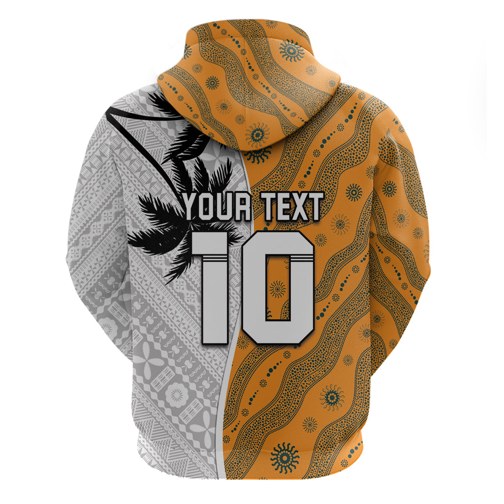 Custom Fiji and Australia Rugby Hoodie Tapa Mix Aboriginal Pattern Half Style LT03 - Polynesian Pride