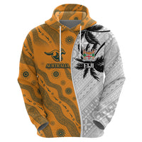 Custom Fiji and Australia Rugby Hoodie Tapa Mix Aboriginal Pattern Half Style LT03 - Polynesian Pride