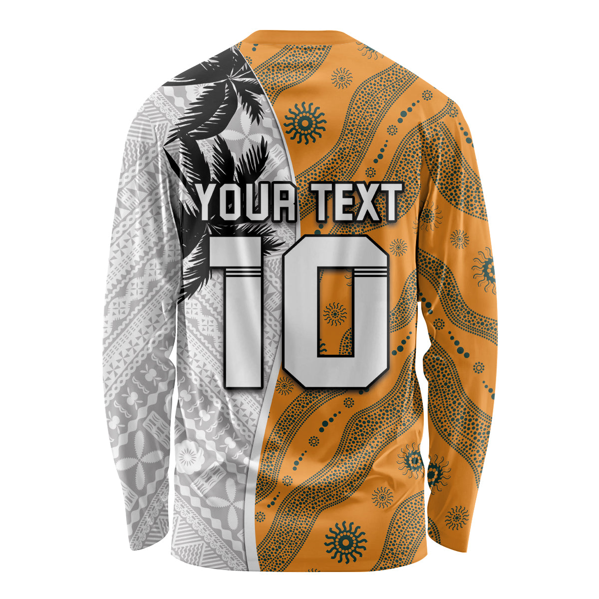 Custom Fiji and Australia Rugby Long Sleeve Shirt Tapa Mix Aboriginal Pattern Half Style LT03 - Polynesian Pride