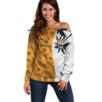 Custom Fiji and Australia Rugby Off Shoulder Sweater Tapa Mix Aboriginal Pattern Half Style LT03 Women White - Polynesian Pride