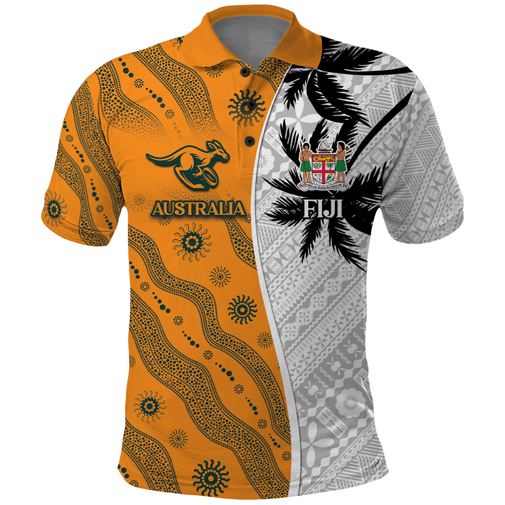 Custom Fiji and Australia Rugby Polo Shirt Tapa Mix Aboriginal Pattern Half Style LT03 White - Polynesian Pride