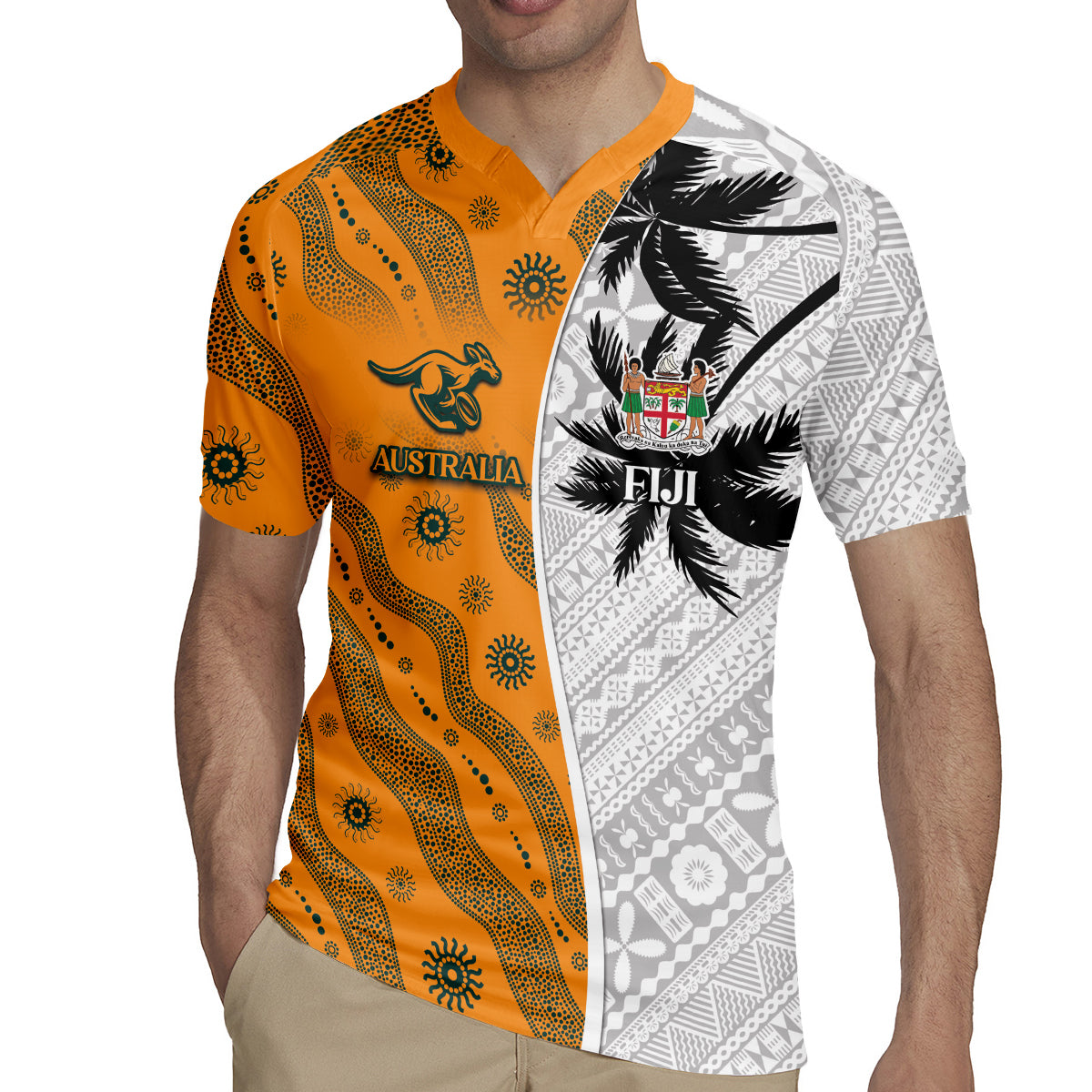Custom Fiji and Australia Rugby Rugby Jersey Tapa Mix Aboriginal Pattern Half Style LT03 - Polynesian Pride