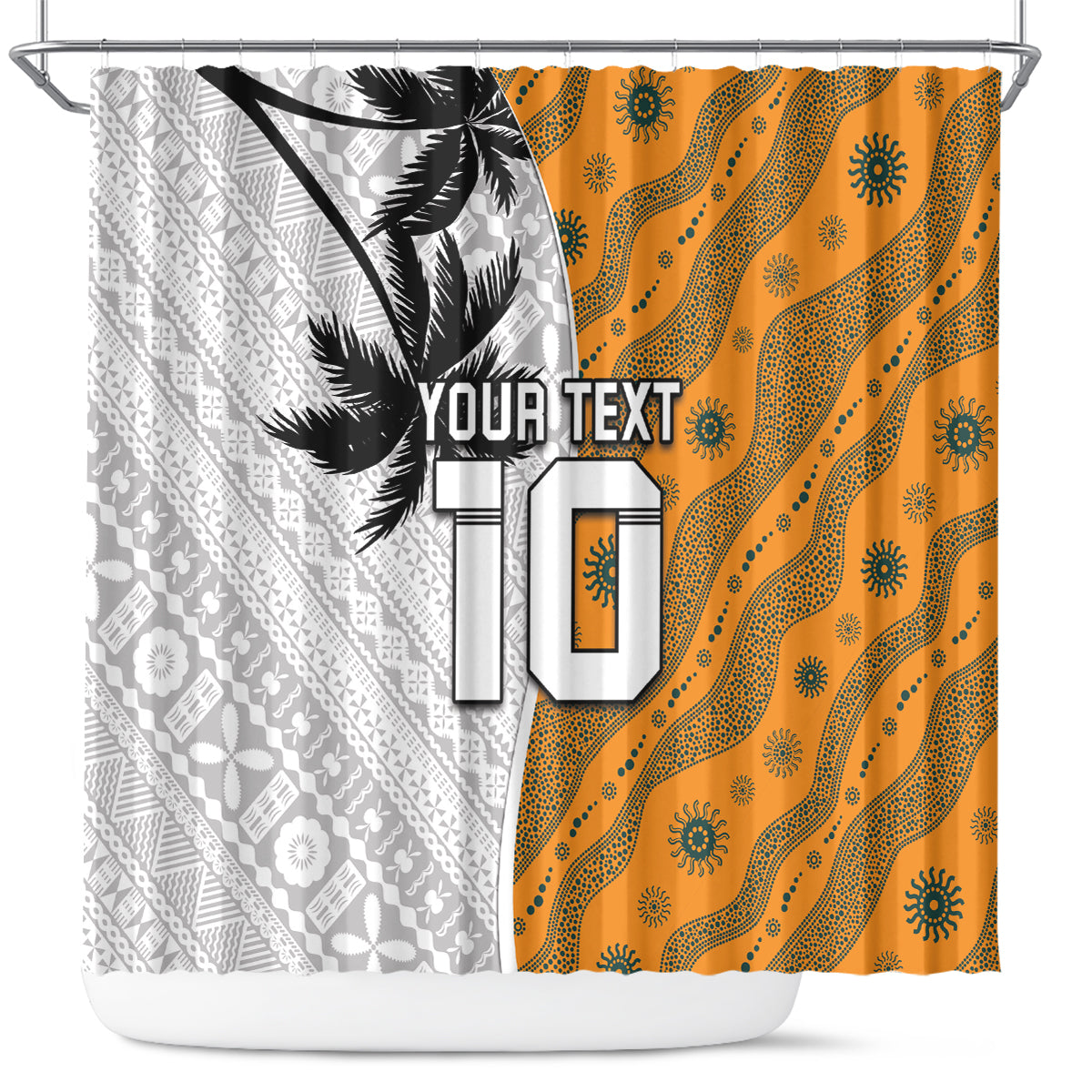 Custom Fiji and Australia Rugby Shower Curtain Tapa Mix Aboriginal Pattern Half Style LT03 White - Polynesian Pride