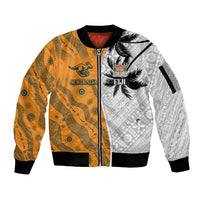 Custom Fiji and Australia Rugby Sleeve Zip Bomber Jacket Tapa Mix Aboriginal Pattern Half Style LT03 Unisex White - Polynesian Pride