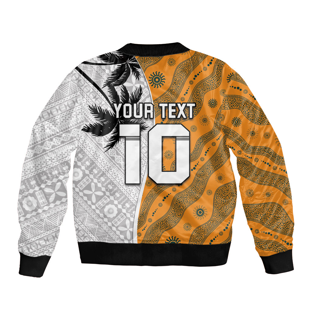 Custom Fiji and Australia Rugby Sleeve Zip Bomber Jacket Tapa Mix Aboriginal Pattern Half Style LT03 - Polynesian Pride