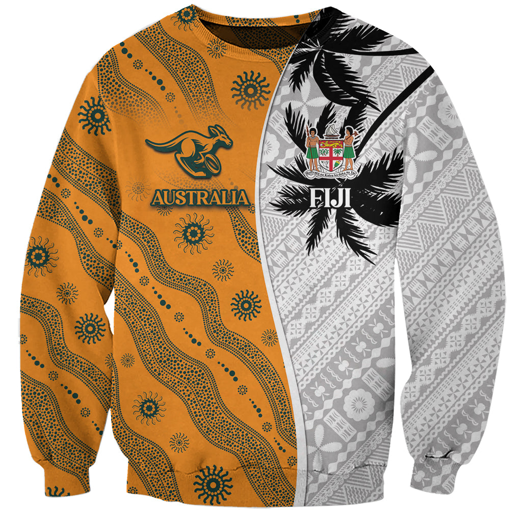Custom Fiji and Australia Rugby Sweatshirt Tapa Mix Aboriginal Pattern Half Style LT03 Unisex White - Polynesian Pride