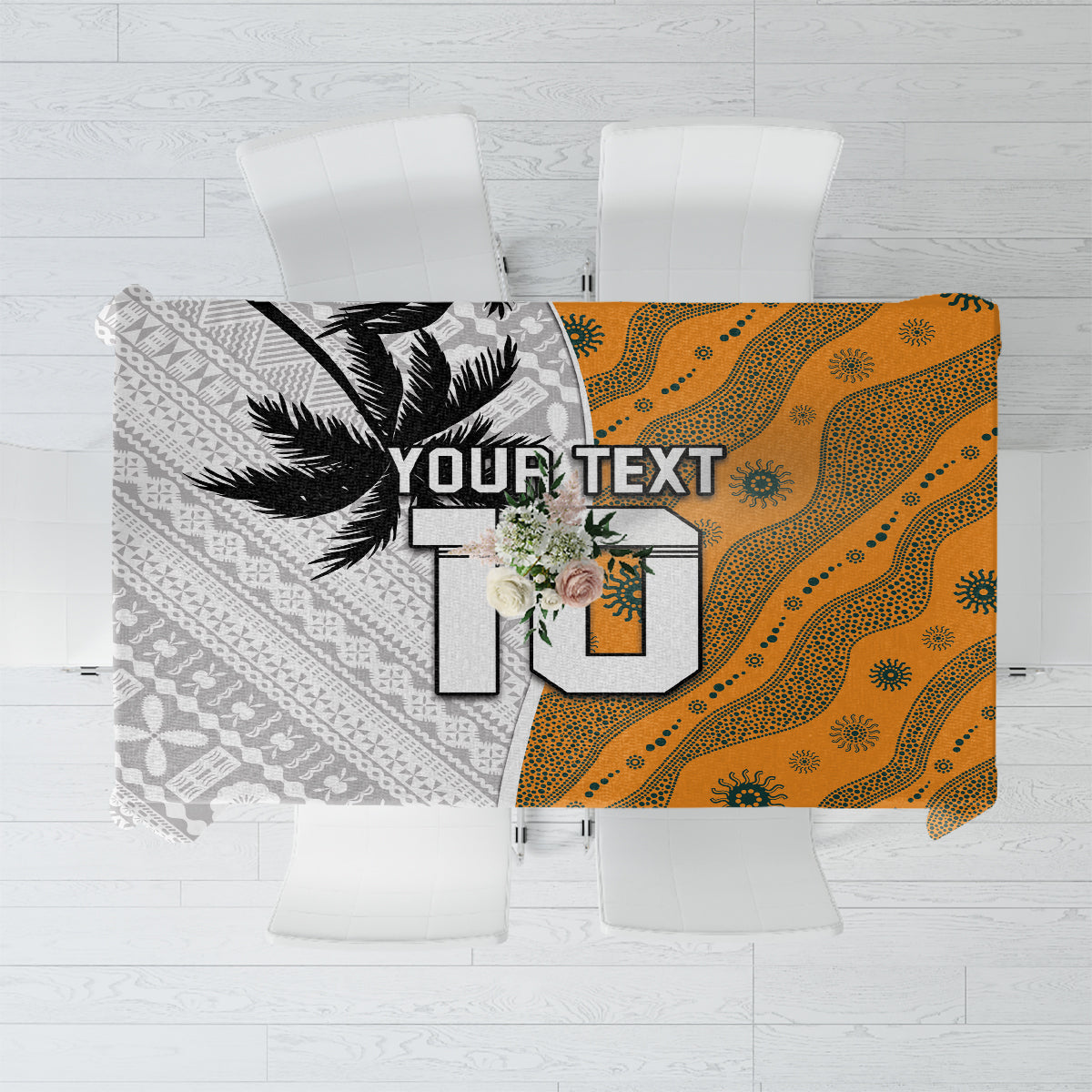 Custom Fiji and Australia Rugby Tablecloth Tapa Mix Aboriginal Pattern Half Style LT03 White - Polynesian Pride