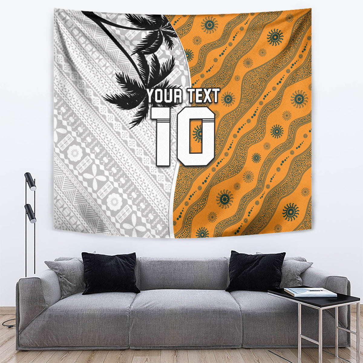 Custom Fiji and Australia Rugby Tapestry Tapa Mix Aboriginal Pattern Half Style LT03 White - Polynesian Pride