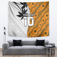 Custom Fiji and Australia Rugby Tapestry Tapa Mix Aboriginal Pattern Half Style LT03 White - Polynesian Pride