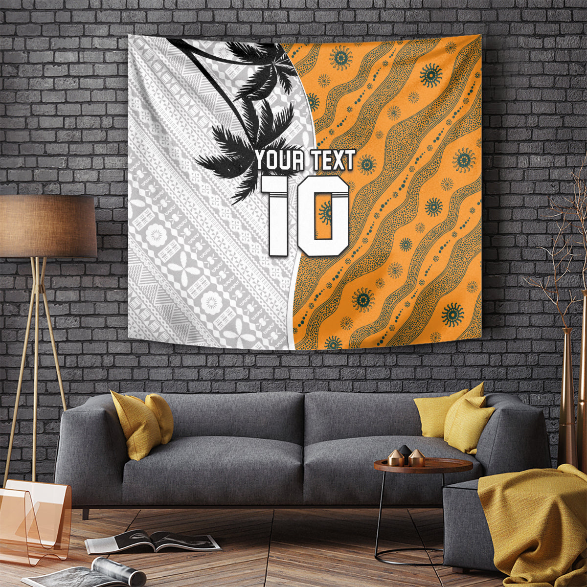 Custom Fiji and Australia Rugby Tapestry Tapa Mix Aboriginal Pattern Half Style LT03 - Polynesian Pride