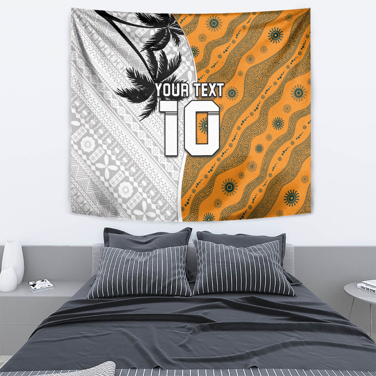 Custom Fiji and Australia Rugby Tapestry Tapa Mix Aboriginal Pattern Half Style LT03 - Polynesian Pride