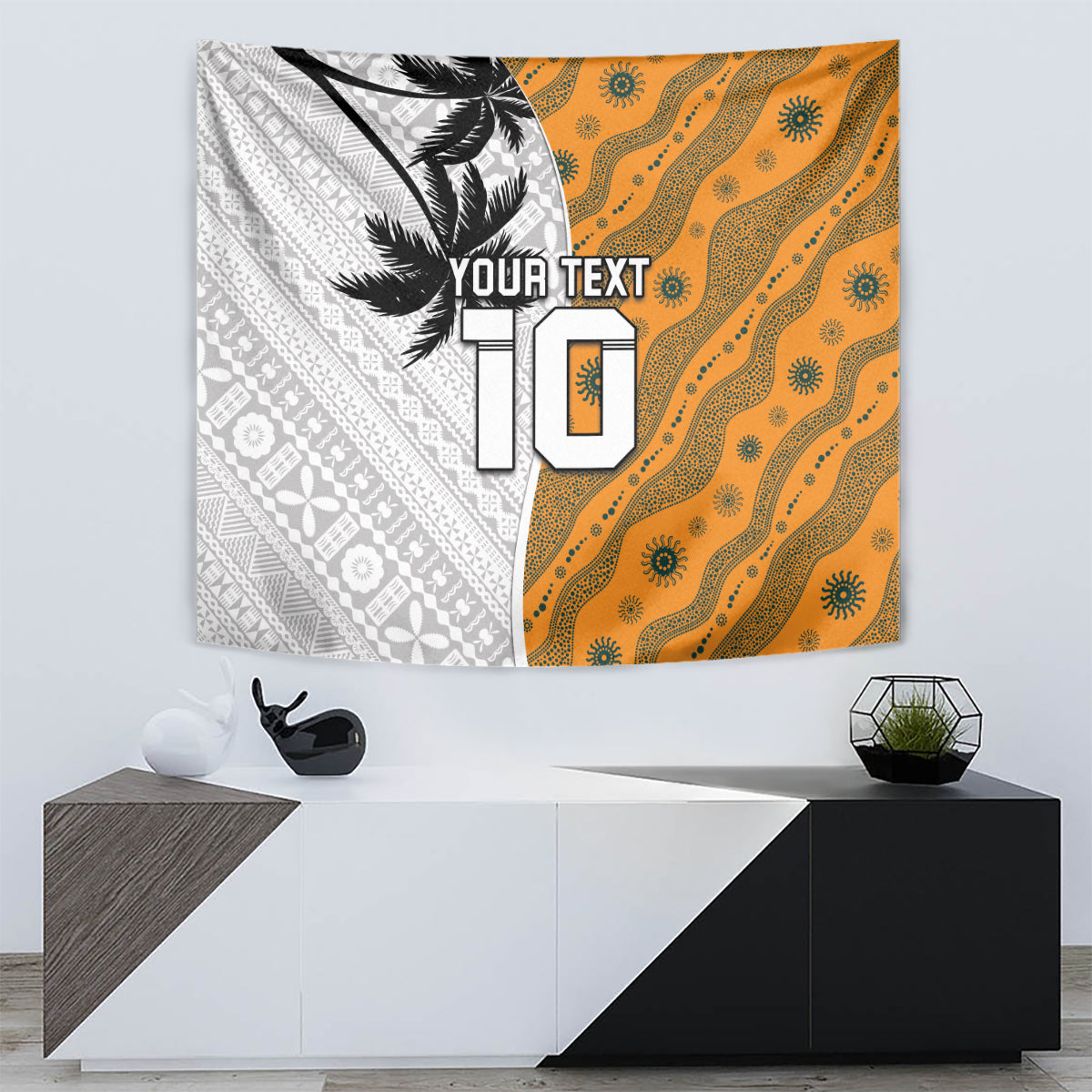 Custom Fiji and Australia Rugby Tapestry Tapa Mix Aboriginal Pattern Half Style LT03 - Polynesian Pride