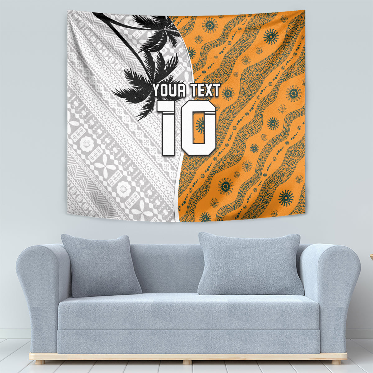 Custom Fiji and Australia Rugby Tapestry Tapa Mix Aboriginal Pattern Half Style LT03 - Polynesian Pride