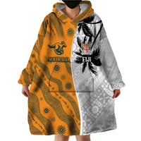 Custom Fiji and Australia Rugby Wearable Blanket Hoodie Tapa Mix Aboriginal Pattern Half Style LT03 - Polynesian Pride
