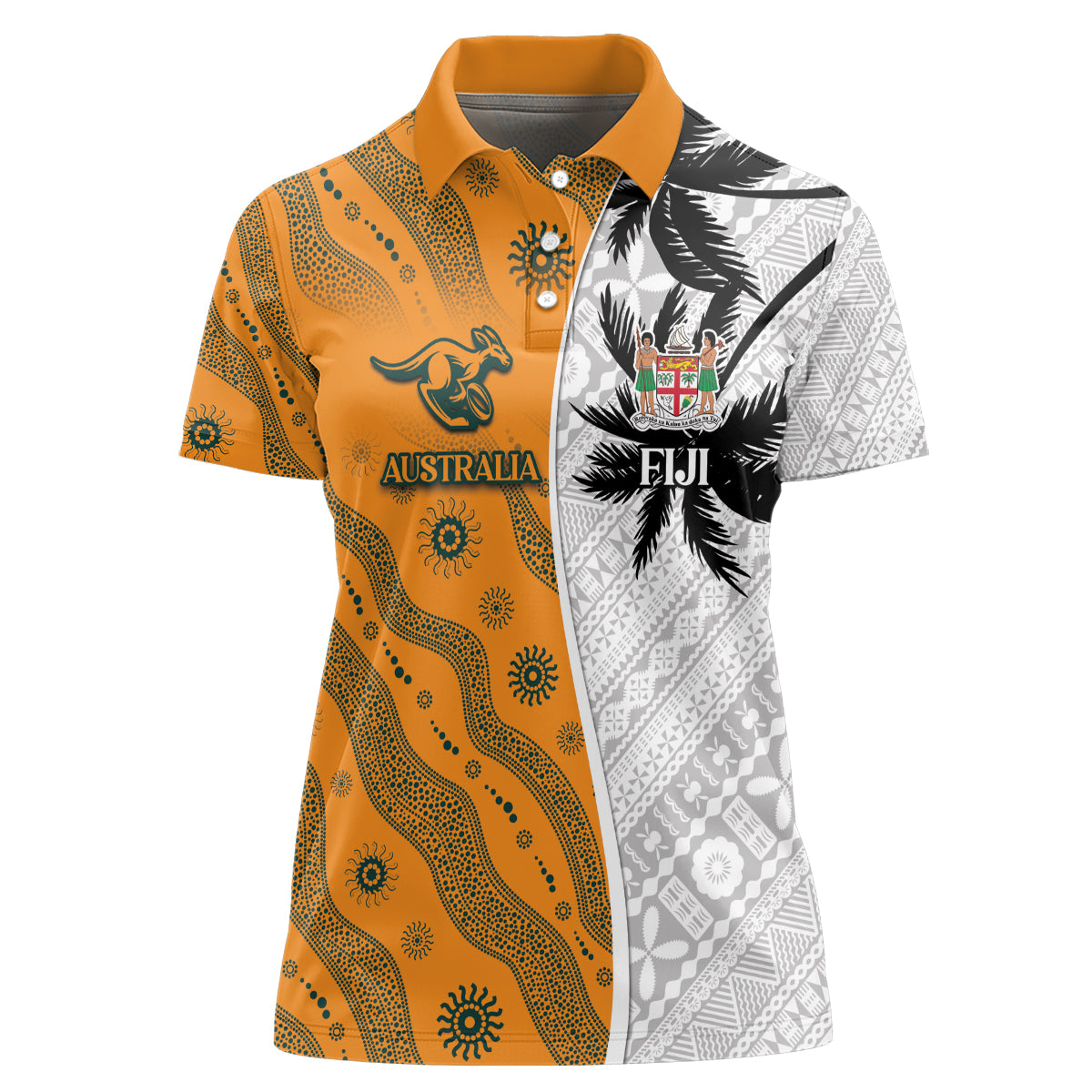 Custom Fiji and Australia Rugby Women Polo Shirt Tapa Mix Aboriginal Pattern Half Style LT03 Female White - Polynesian Pride
