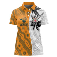 Custom Fiji and Australia Rugby Women Polo Shirt Tapa Mix Aboriginal Pattern Half Style LT03 Female White - Polynesian Pride