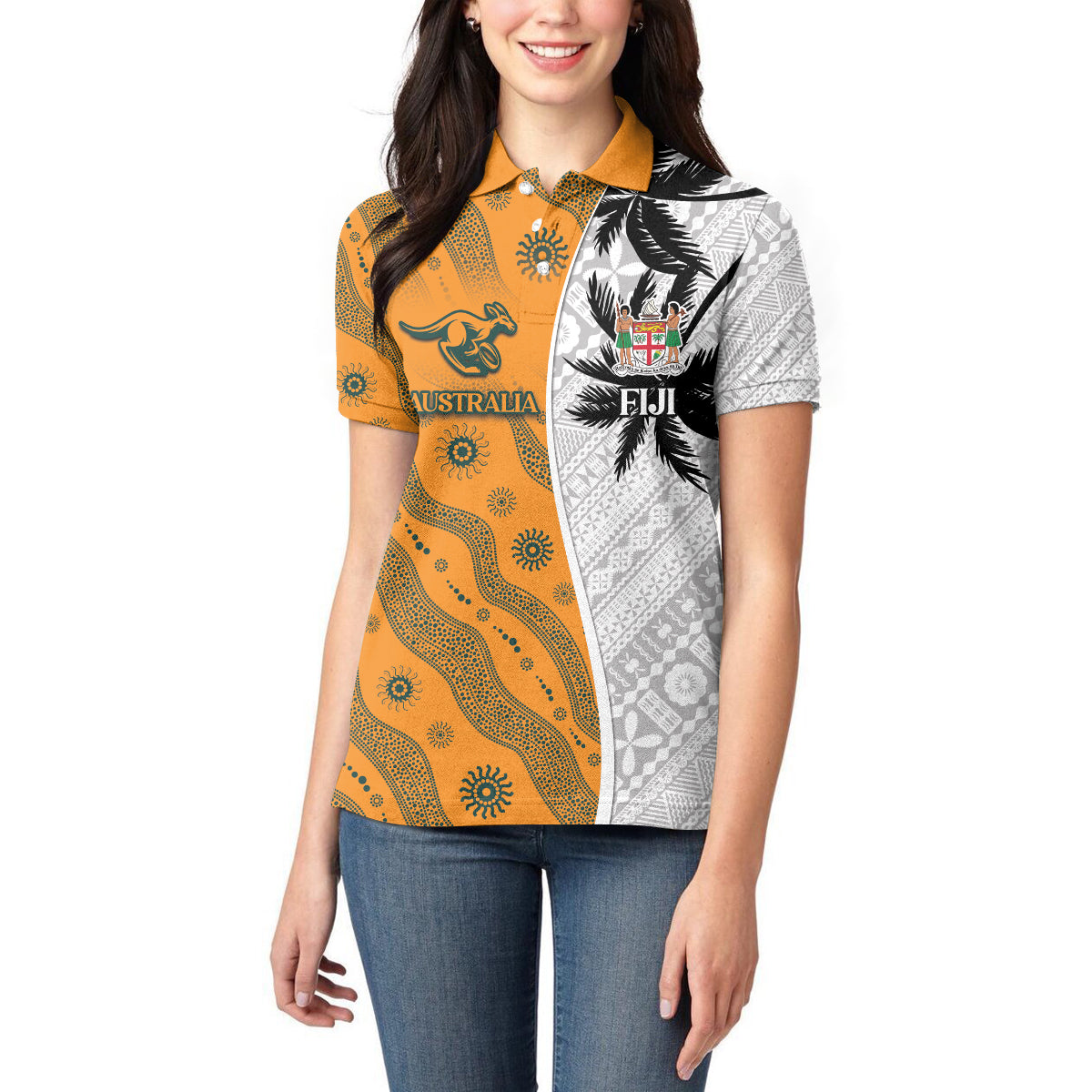 Custom Fiji and Australia Rugby Women Polo Shirt Tapa Mix Aboriginal Pattern Half Style LT03 - Polynesian Pride