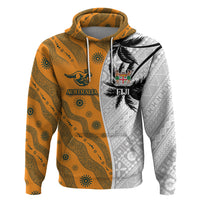 Custom Fiji and Australia Rugby Zip Hoodie Tapa Mix Aboriginal Pattern Half Style LT03 Pullover Hoodie White - Polynesian Pride