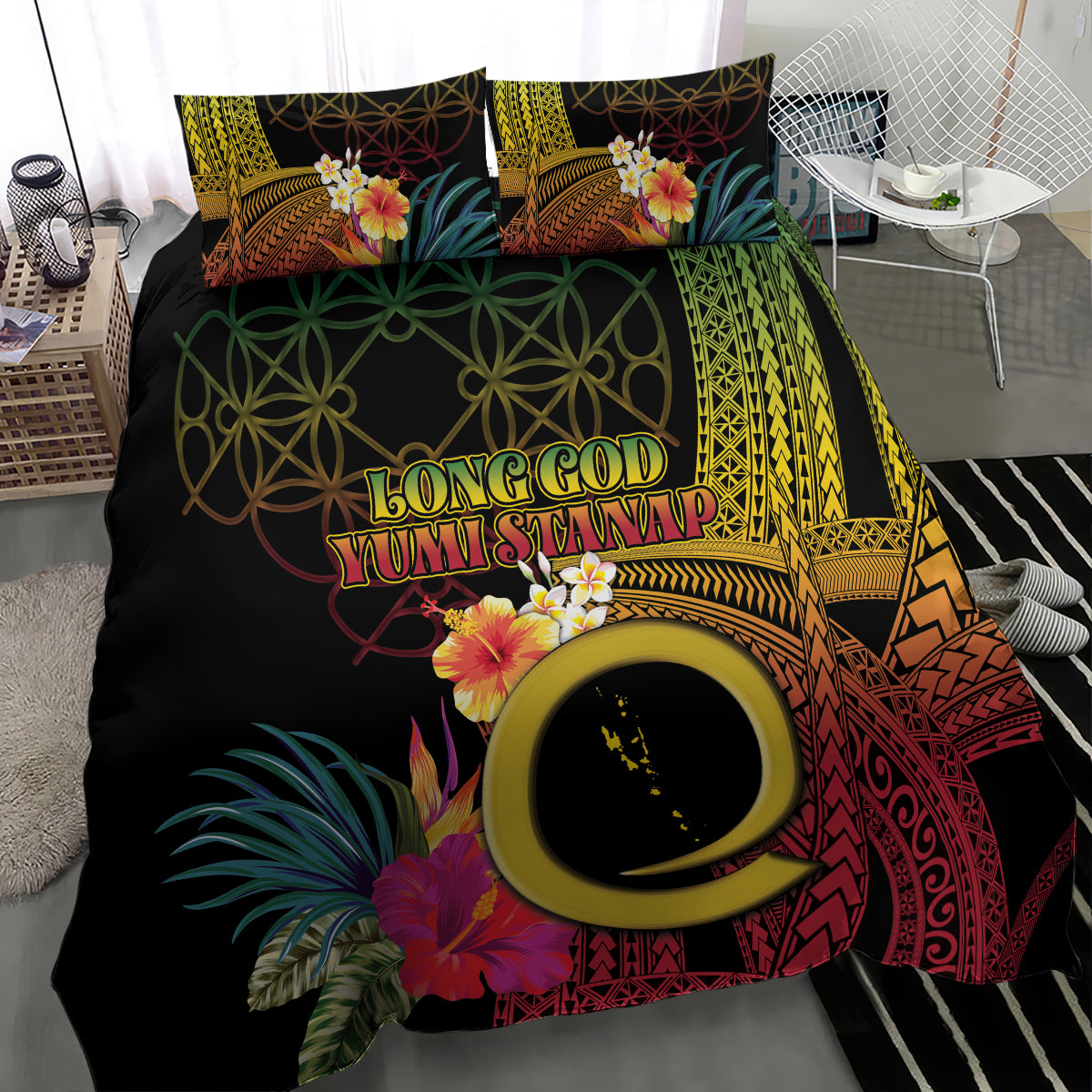 Vanuatu Independence Day Bedding Set Sand Drawing Melanesian Vibes LT03 - Polynesian Pride