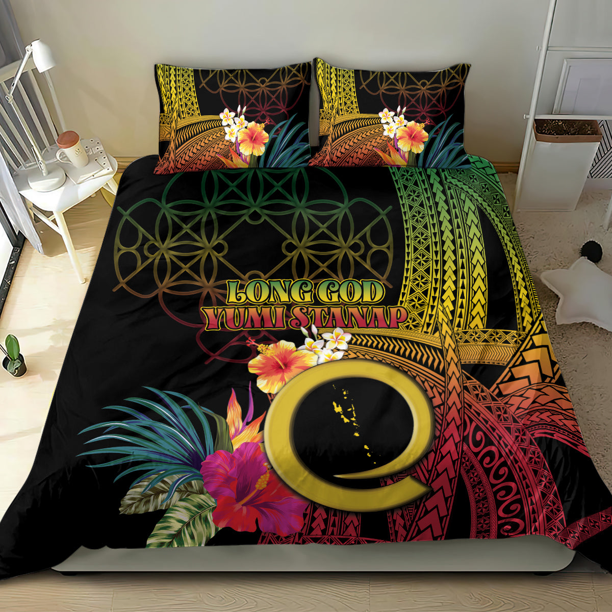 Vanuatu Independence Day Bedding Set Sand Drawing Melanesian Vibes LT03 - Polynesian Pride