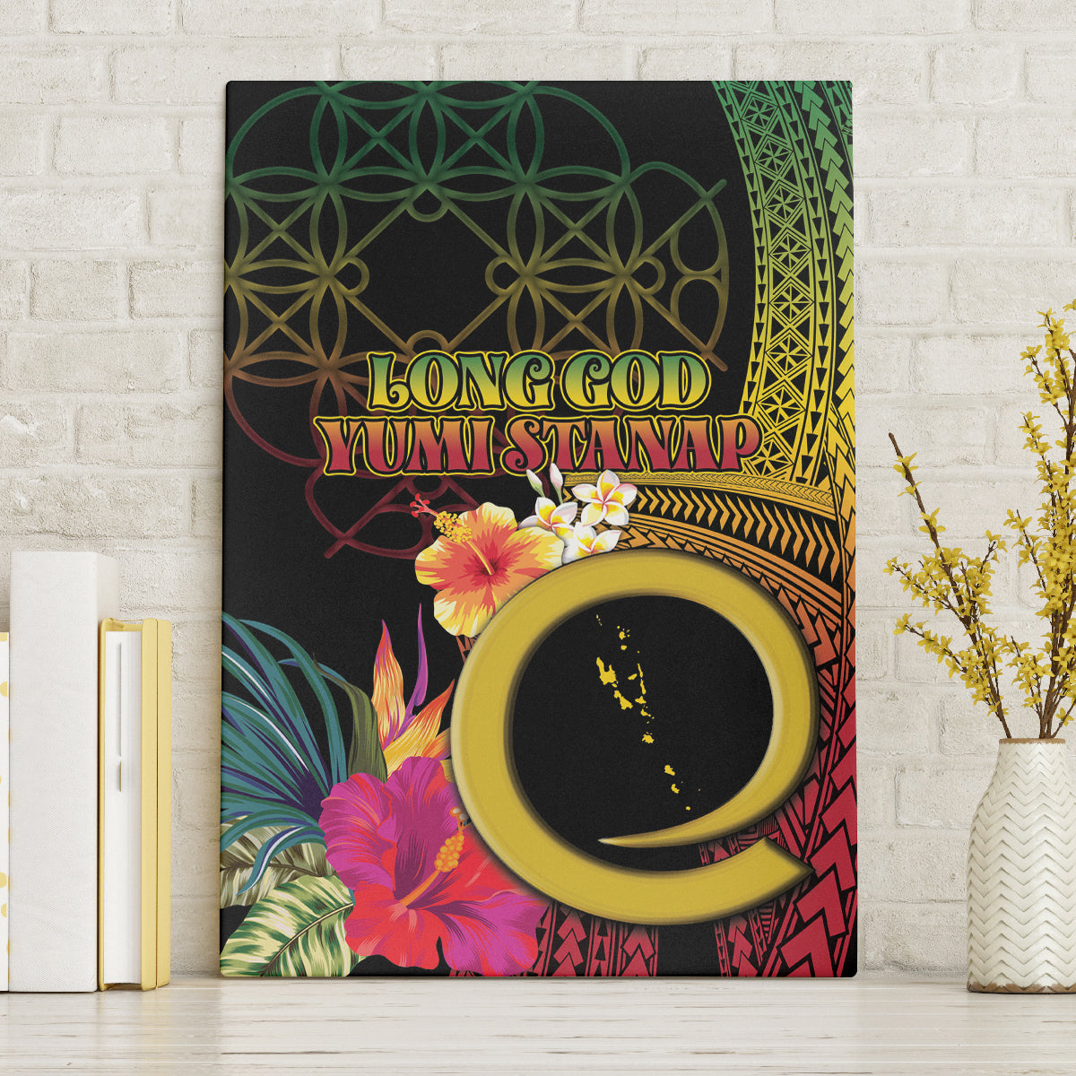 Vanuatu Independence Day Canvas Wall Art Sand Drawing Melanesian Vibes LT03 Without Frame Black - Polynesian Pride