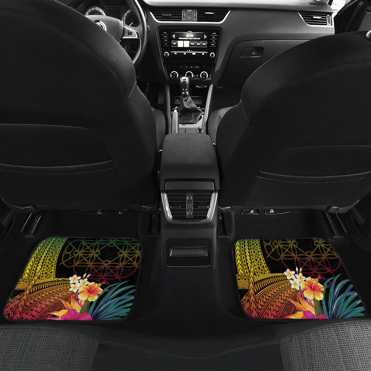 Vanuatu Independence Day Car Mats Sand Drawing Melanesian Vibes LT03 Set 2pcs - Back Black - Polynesian Pride