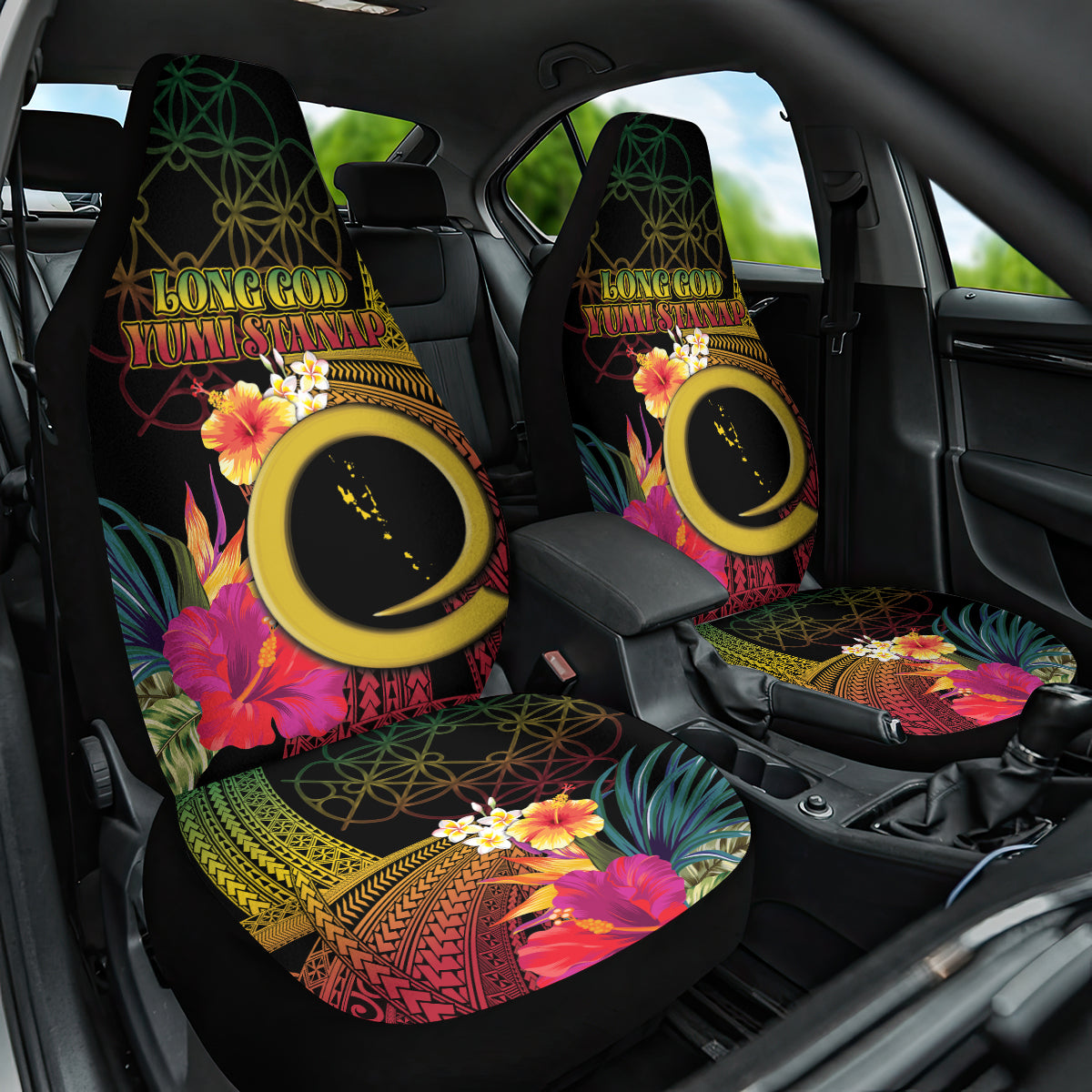 Vanuatu Independence Day Car Seat Cover Sand Drawing Melanesian Vibes LT03 One Size Black - Polynesian Pride