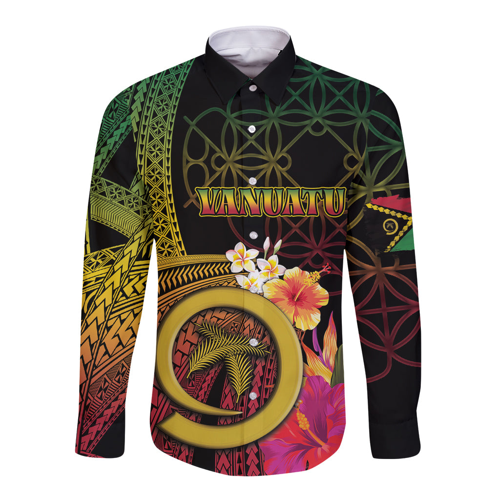 Vanuatu Independence Day Long Sleeve Button Shirt Sand Drawing Melanesian Vibes LT03 Unisex Black - Polynesian Pride