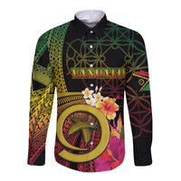 Vanuatu Independence Day Long Sleeve Button Shirt Sand Drawing Melanesian Vibes LT03 Unisex Black - Polynesian Pride