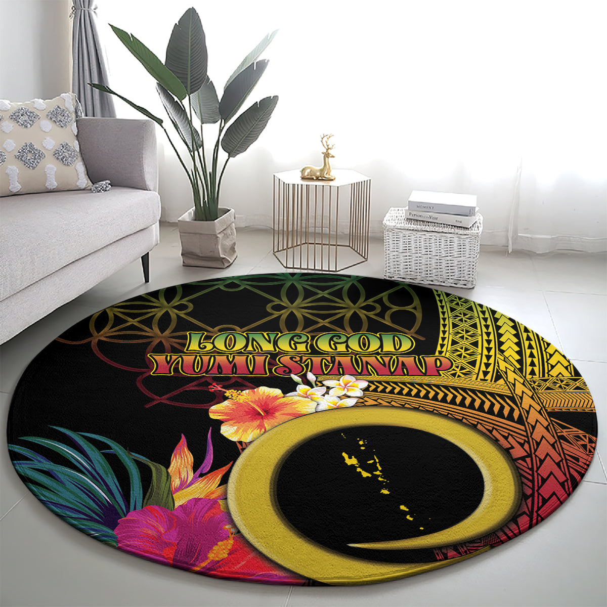 Vanuatu Independence Day Round Carpet Sand Drawing Melanesian Vibes LT03 - Polynesian Pride